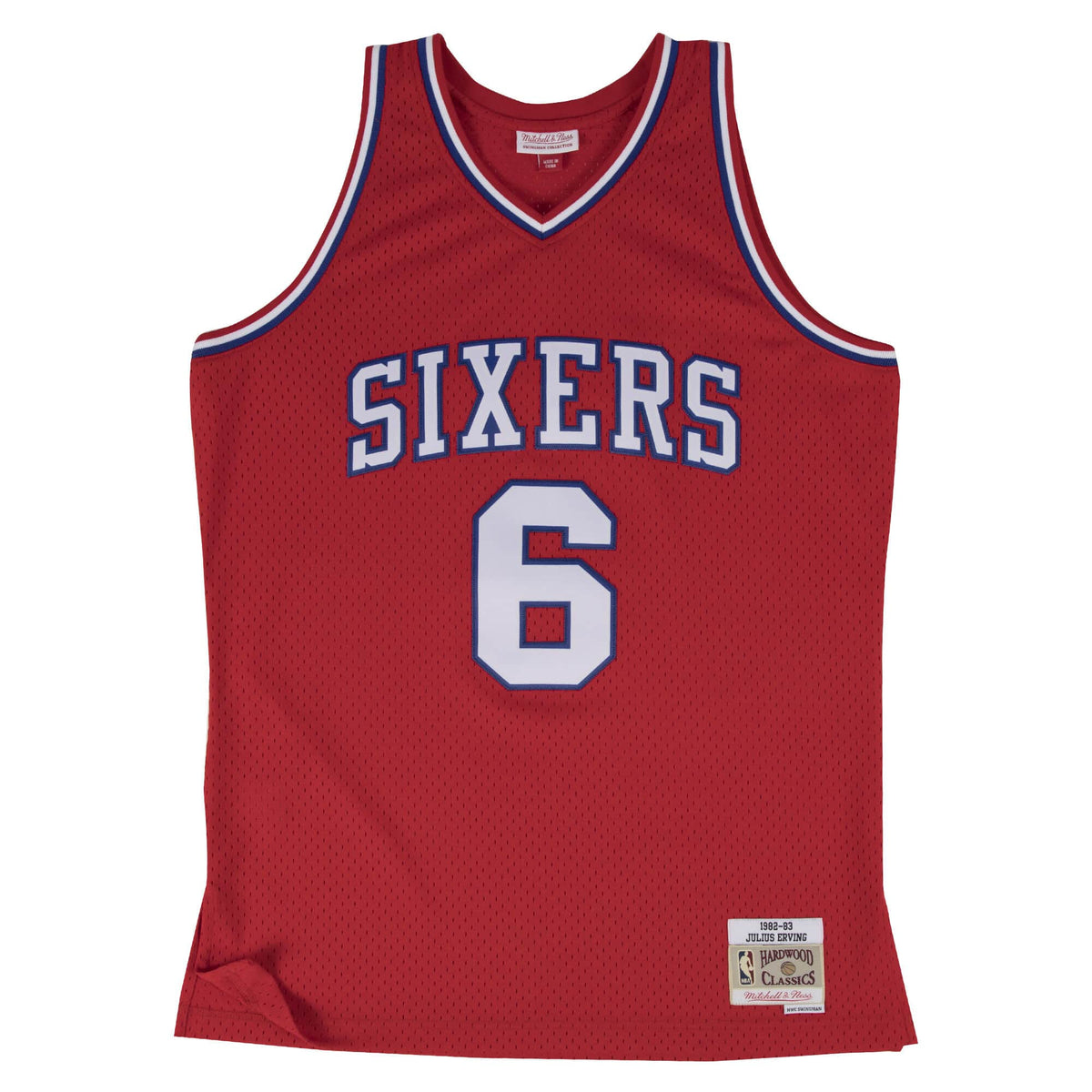 Julius Erving Philadelphia 76ers NBA Mitchell & Ness Men Scarlet 1982-83 Hardwood Classics Swingman Jersey product image 2,