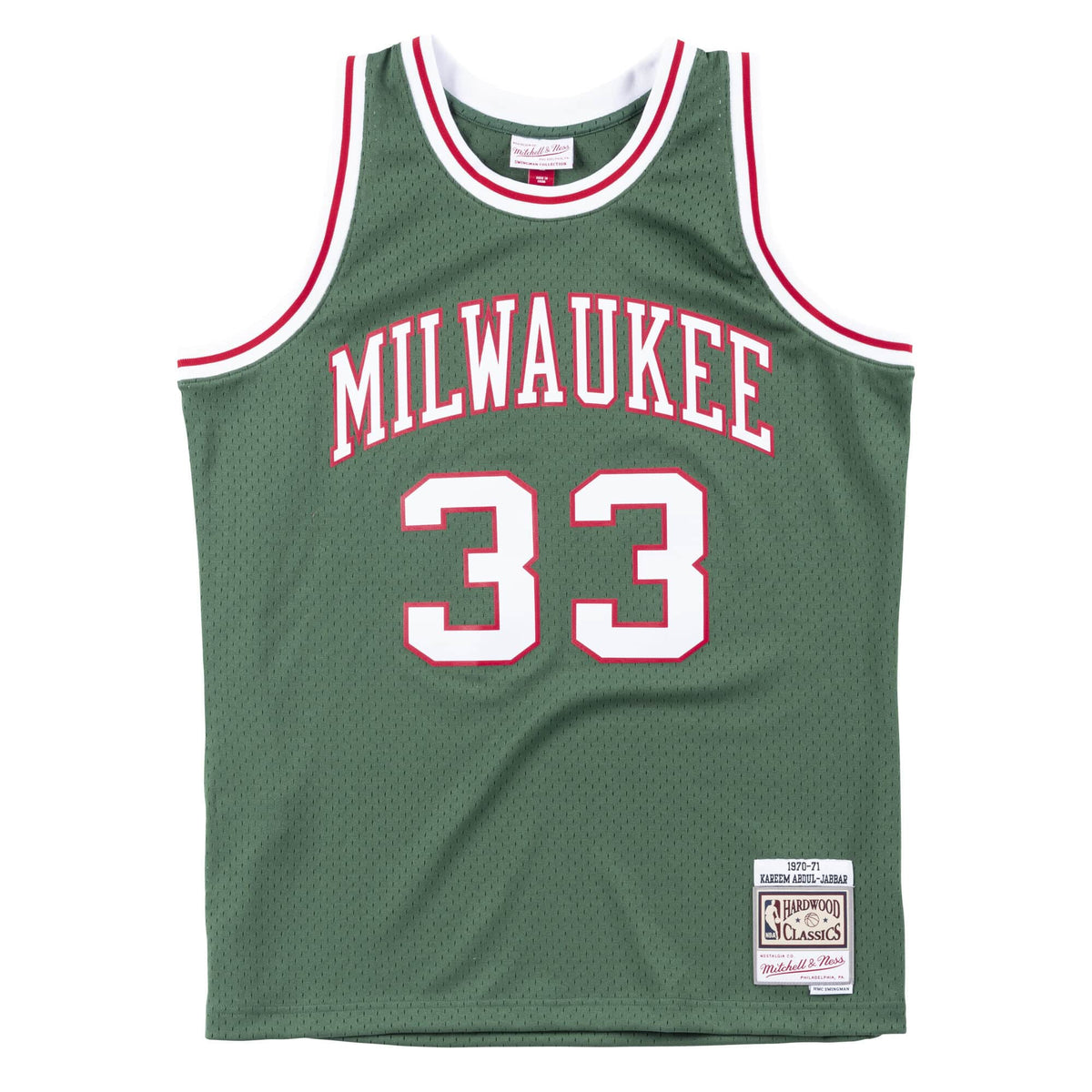 Kareem Abdul-Jabbar Milwaukee Bucks NBA Mitchell & Ness Men Green 1970-71 Hardwood Classics Swingman Jersey product image 1,