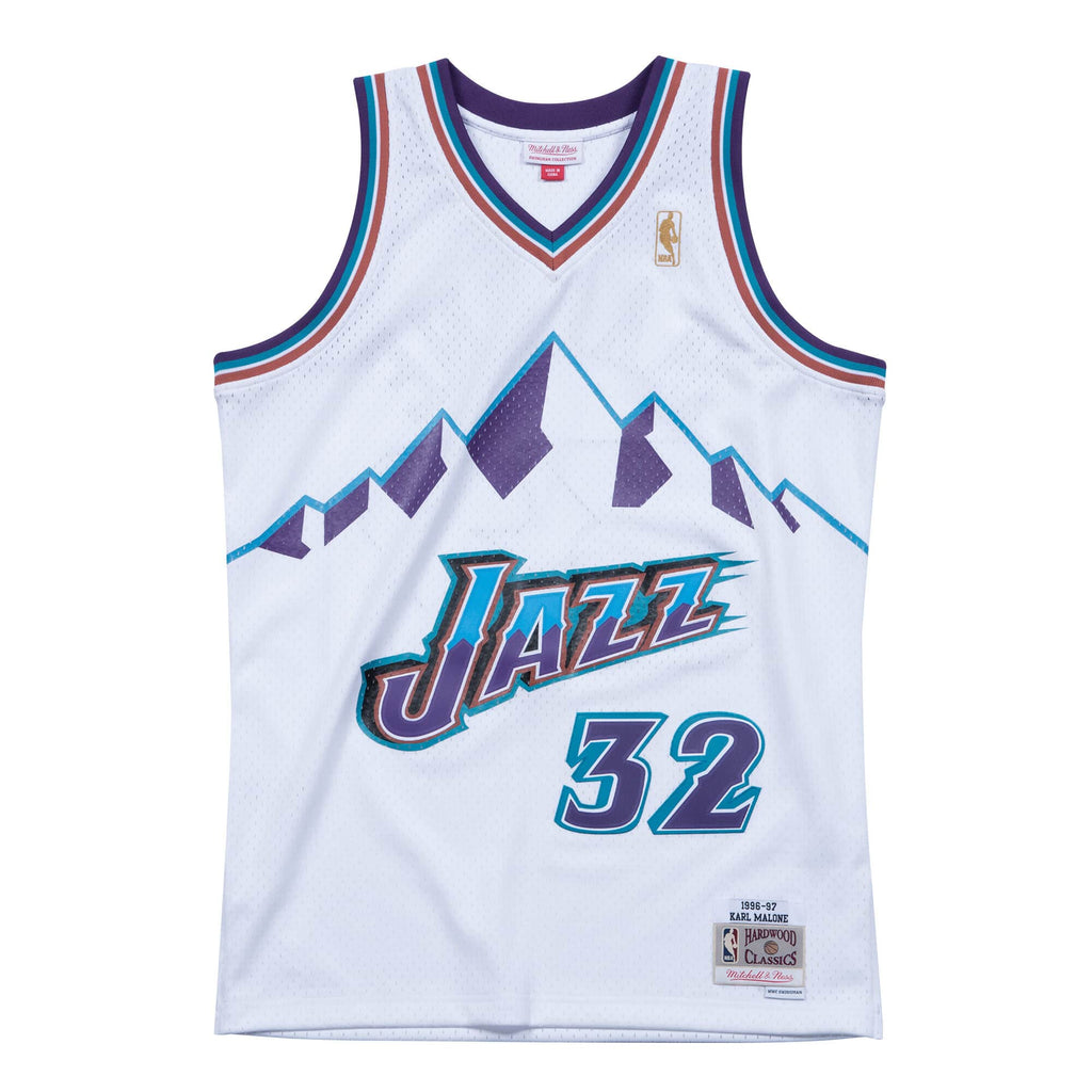 Karl Malone Utah Jazz NBA Mitchell & Ness Men White 1996-97 Hardwood Classics Swingman Jersey product image 2, provided for