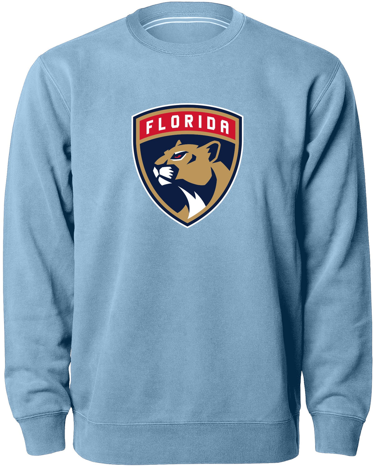 Florida Panthers NHL Bulletin Men Light Blue Twill Logo Express Crew Sweater product image 1, provided for visual reference