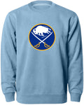 Buffalo Sabres NHL Bulletin Men Light Blue Twill Logo Express Crew Sweater product image 1, provided for visual reference
