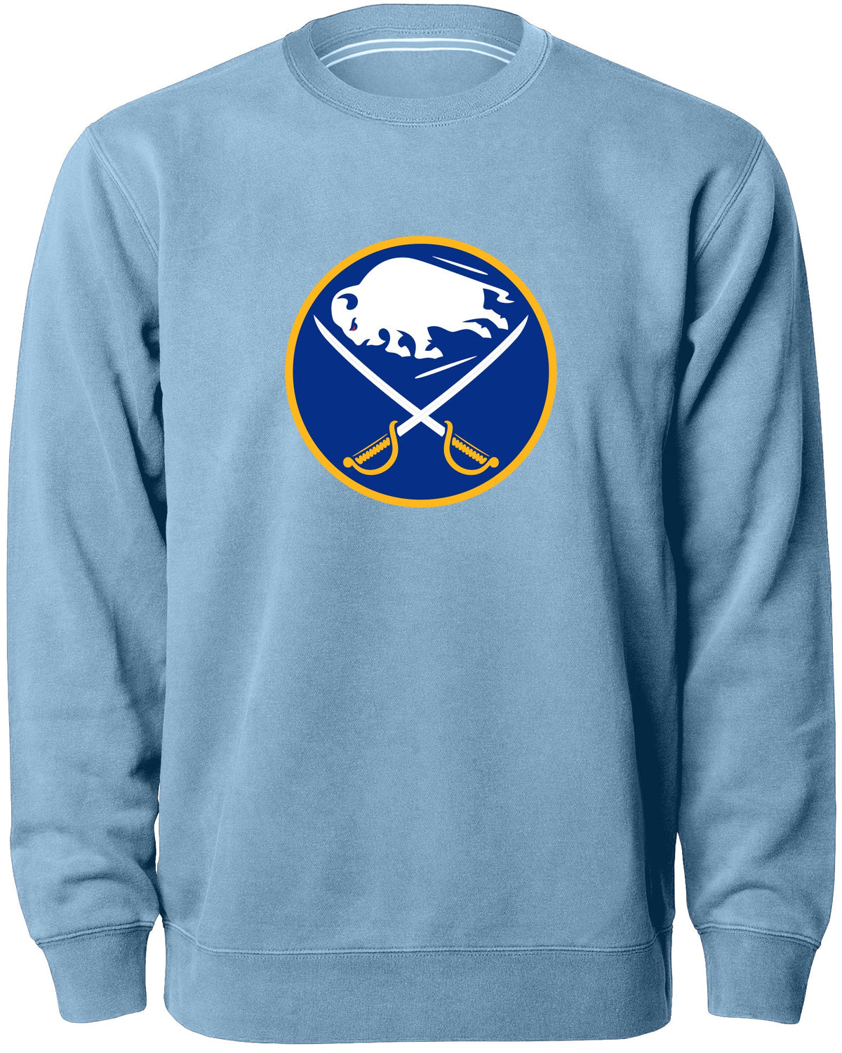 Buffalo Sabres NHL Bulletin Men Light Blue Twill Logo Express Crew Sweater product image 1, provided for visual reference