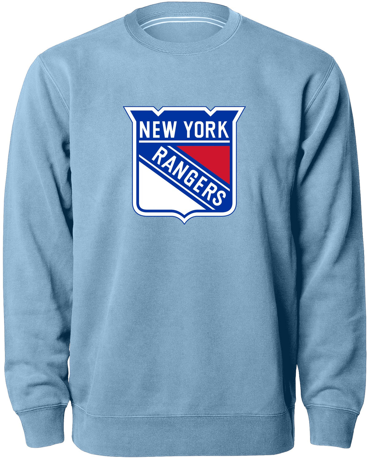 New York Rangers NHL Bulletin Men Light Blue Twill Logo Express Crew Sweater product image 1, provided for visual reference
