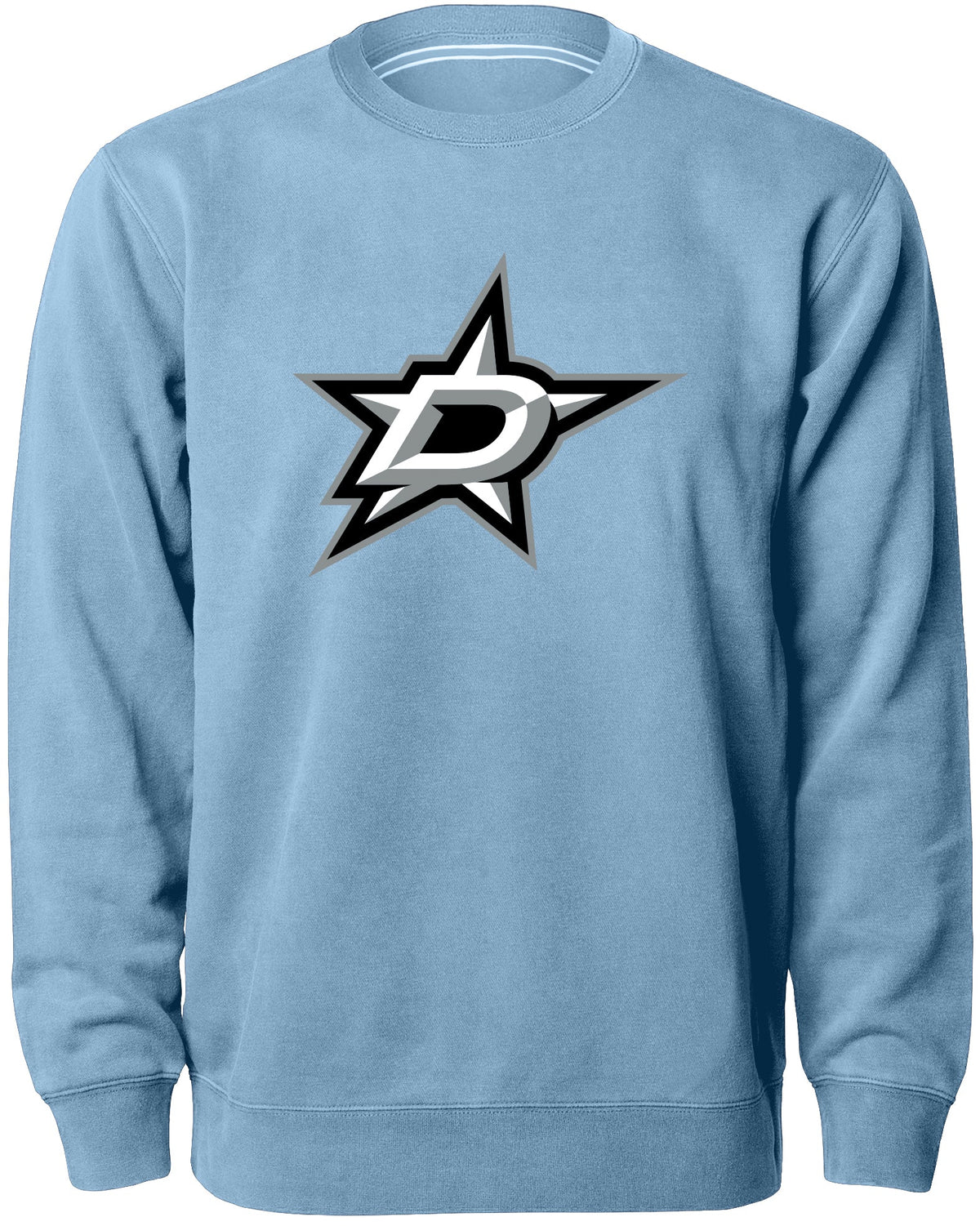 Dallas Stars NHL Bulletin Men Light Blue Twill Logo Express Crew Sweater product image 1, provided for visual reference and