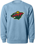 Minnesota Wild NHL Bulletin Men Light Blue Twill Logo Express Crew Sweater product image 1, provided for visual reference