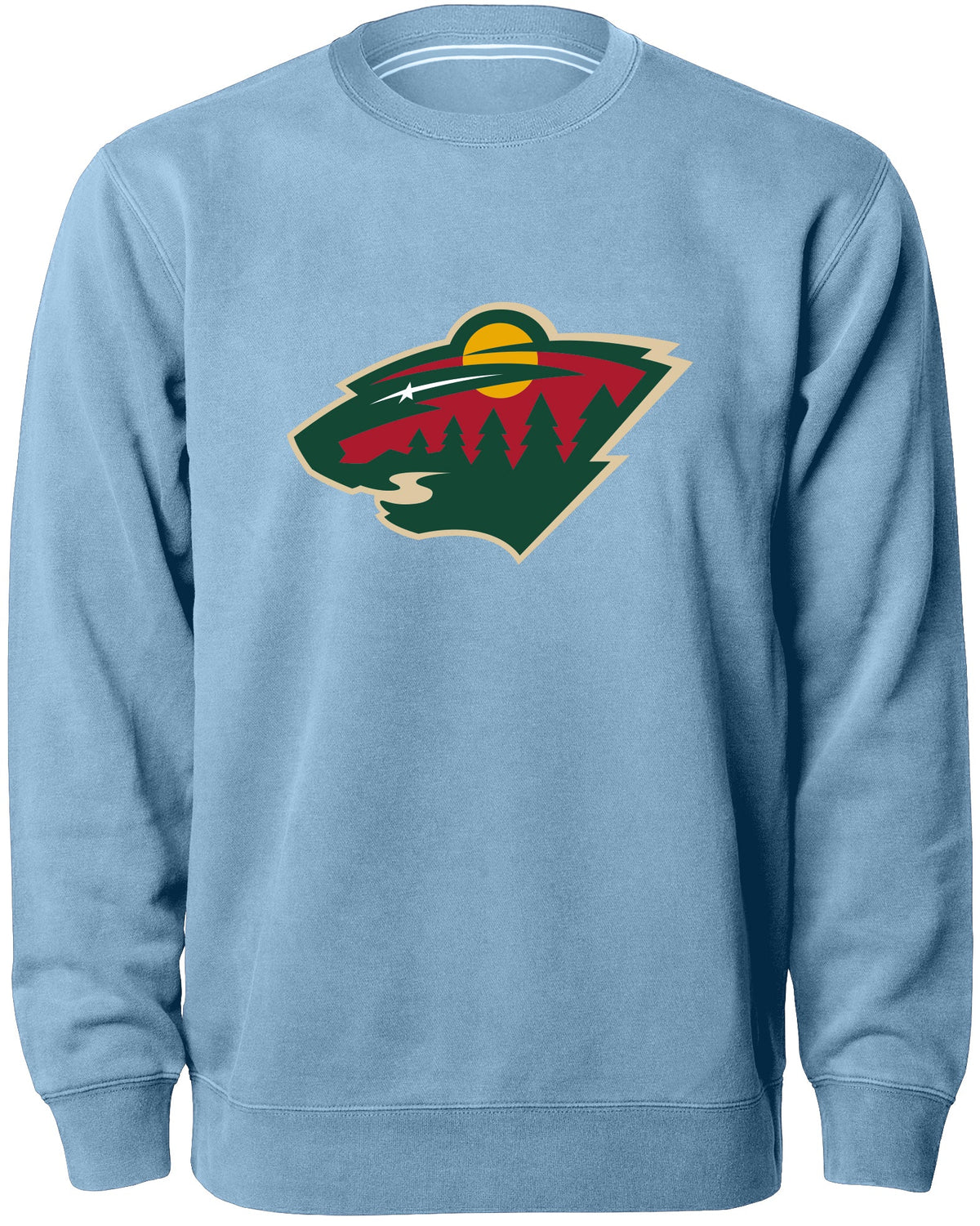 Minnesota Wild NHL Bulletin Men Light Blue Twill Logo Express Crew Sweater product image 1, provided for visual reference