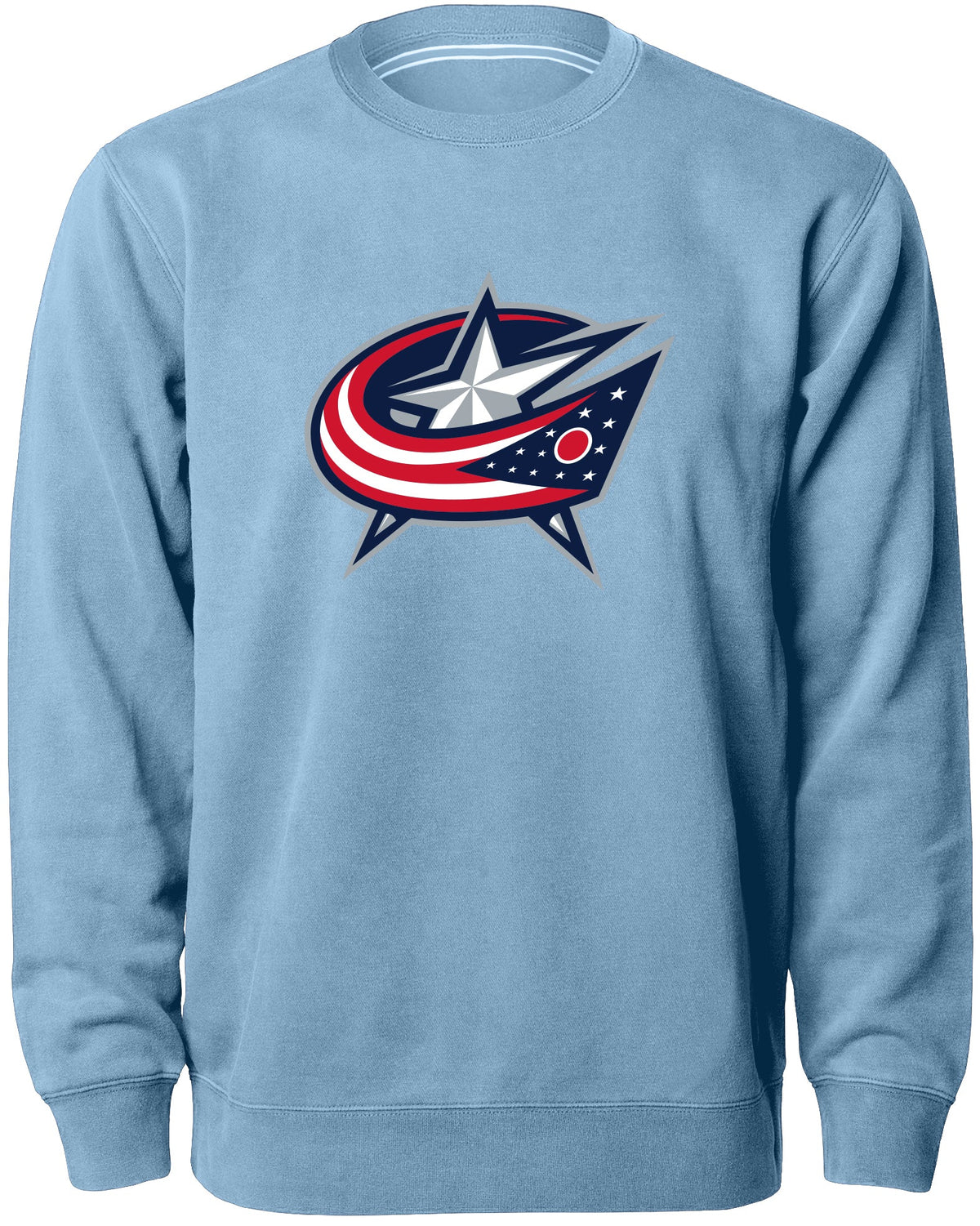 Columbus Blue Jackets NHL Bulletin Men Light Blue Twill Logo Express Crew Sweater product image 1, provided for visual