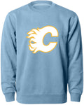 Calgary Flames NHL Bulletin Men Light Blue Twill Logo Express Crew Sweater product image 1, provided for visual reference