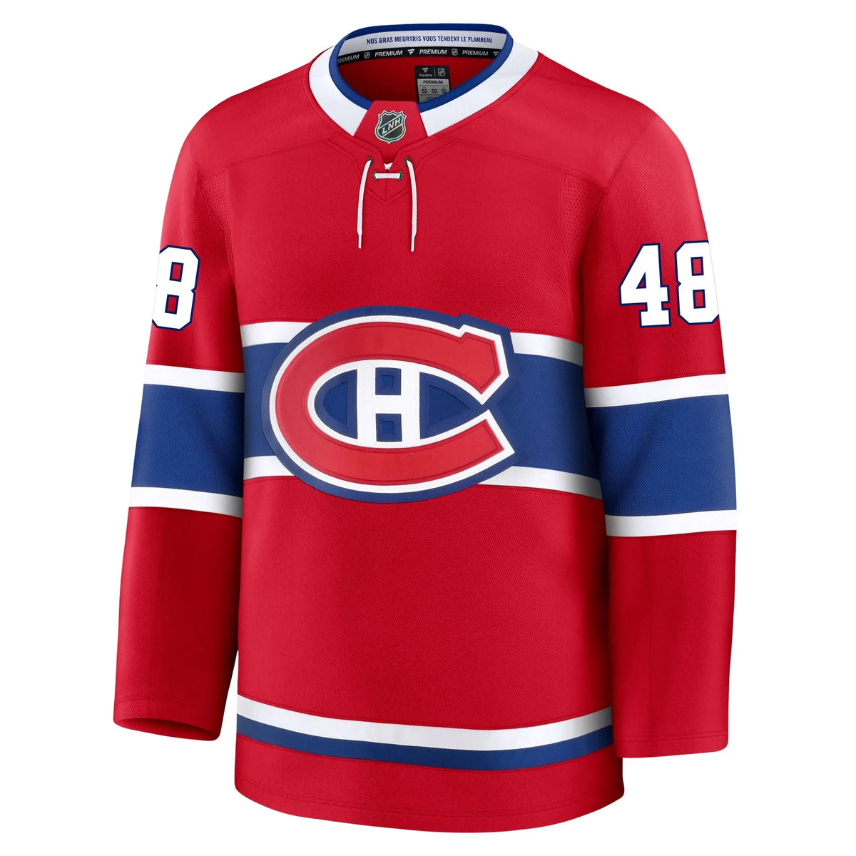 Lane Hutson Montreal Canadiens NHL Fanatics Branded Men Red Premium Jersey product image 2, provided for visual reference