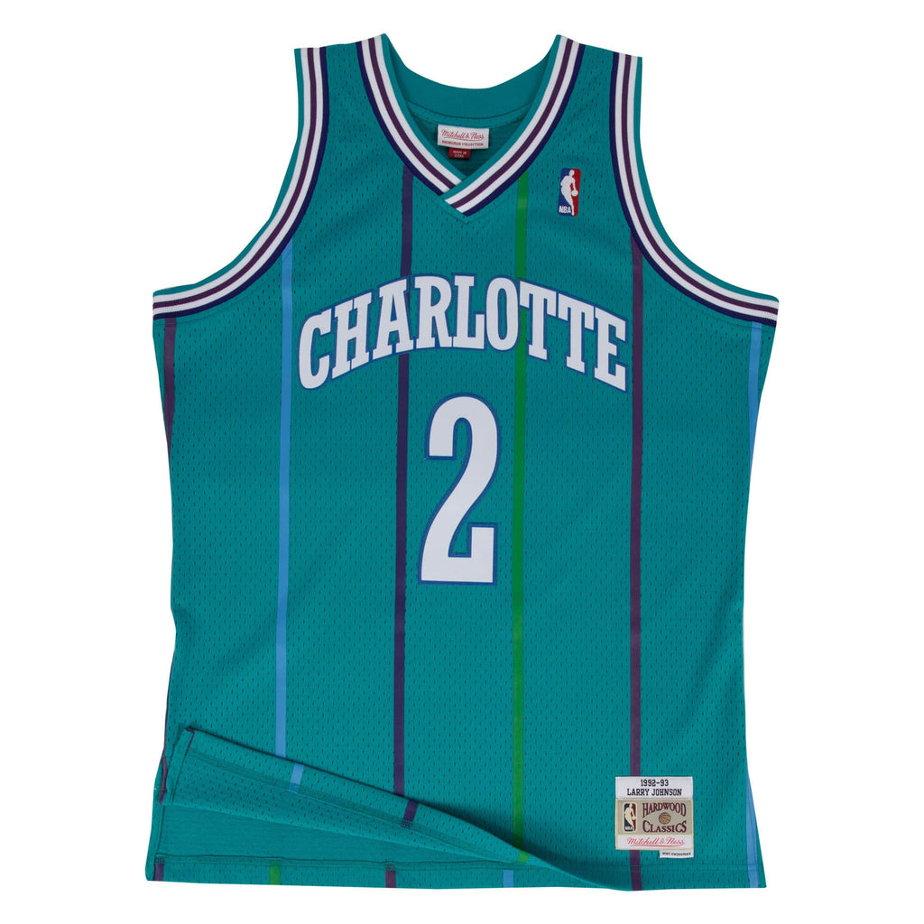 Larry Johnson Charlotte Hornets NBA Mitchell & Ness Men Teal 1992-93 Hardwood Classics Swingman Jersey product image 2,