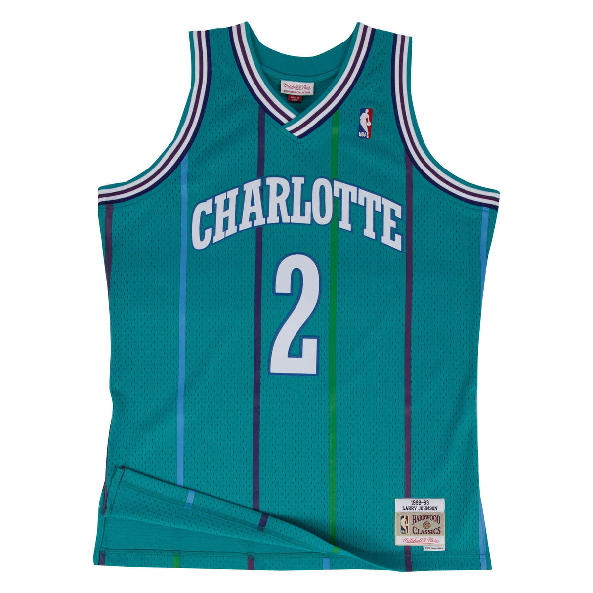 Larry Johnson Charlotte Hornets NBA Mitchell & Ness Men Teal 1992-93 Hardwood Classics Swingman Jersey product image 2,