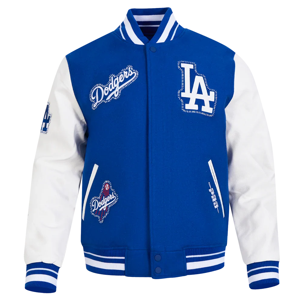 Los Angeles Dodgers MLB Pro Standard Men Royal Blue DIY Pick Stitch Rib Wool Varsity Jacket product image 1, provided for