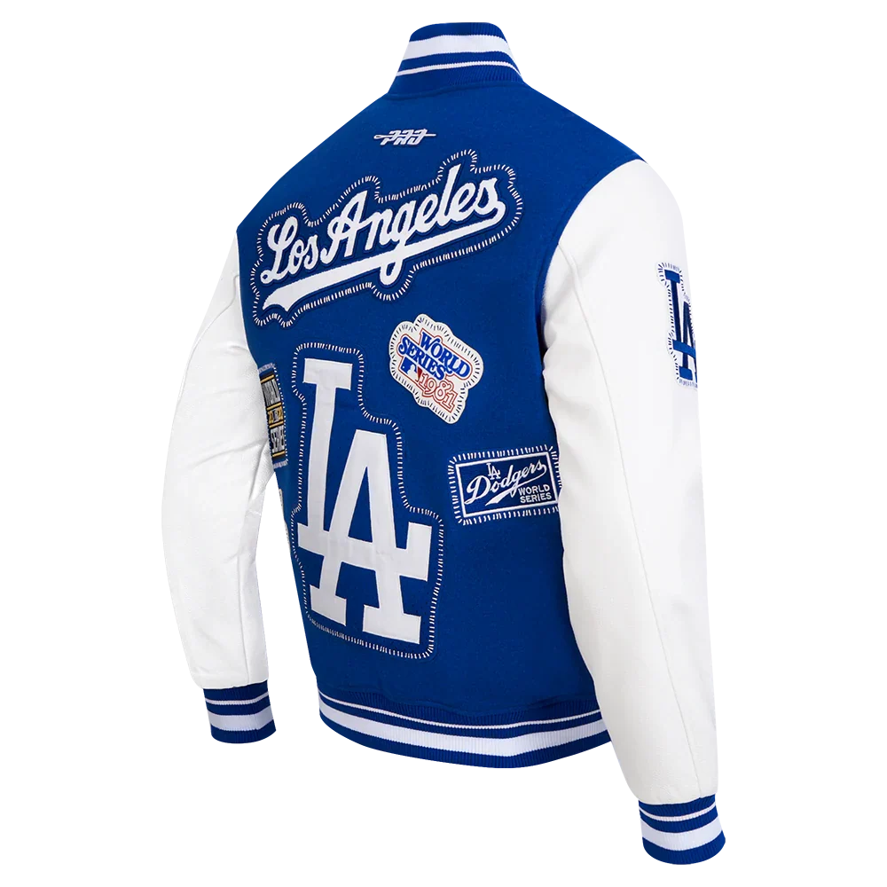 Los Angeles Dodgers MLB Pro Standard Men Royal Blue DIY Pick Stitch Rib Wool Varsity Jacket product image 4, provided for