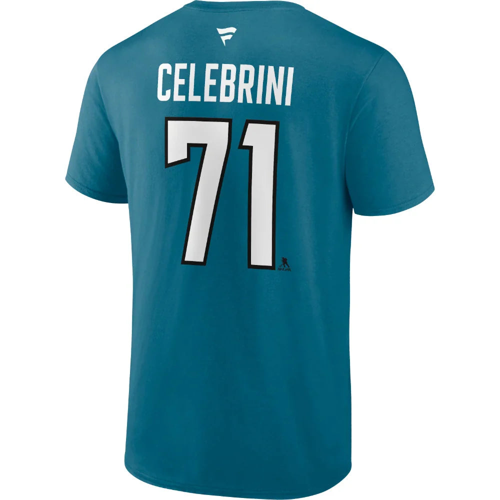 Macklin Celebrini San Jose Sharks NHL Fanatics Branded Men Teal Authentic T Shirt product image 1, provided for visual