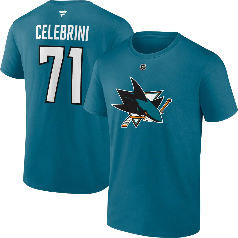 Macklin Celebrini San Jose Sharks NHL Fanatics Branded Men Teal Authentic T Shirt product image 3, provided for visual