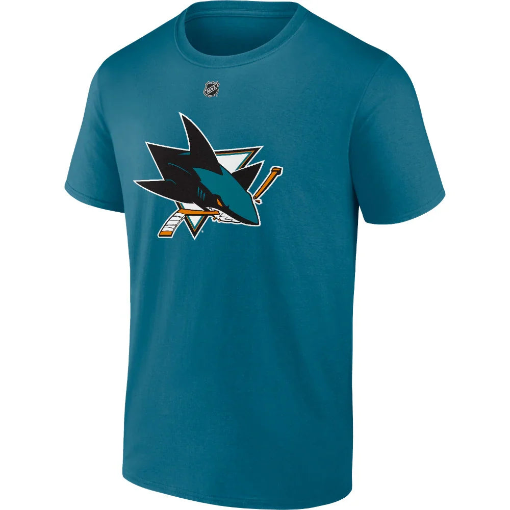 Macklin Celebrini San Jose Sharks NHL Fanatics Branded Men Teal Authentic T Shirt product image 2, provided for visual