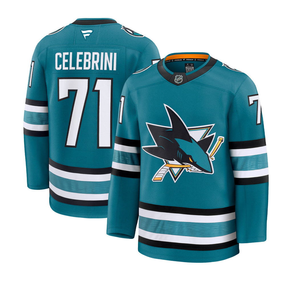 Macklin Celebrini San Jose Sharks NHL Fanatics Branded Men Teal Pro-Stitched Premium Jersey product image 3, provided for