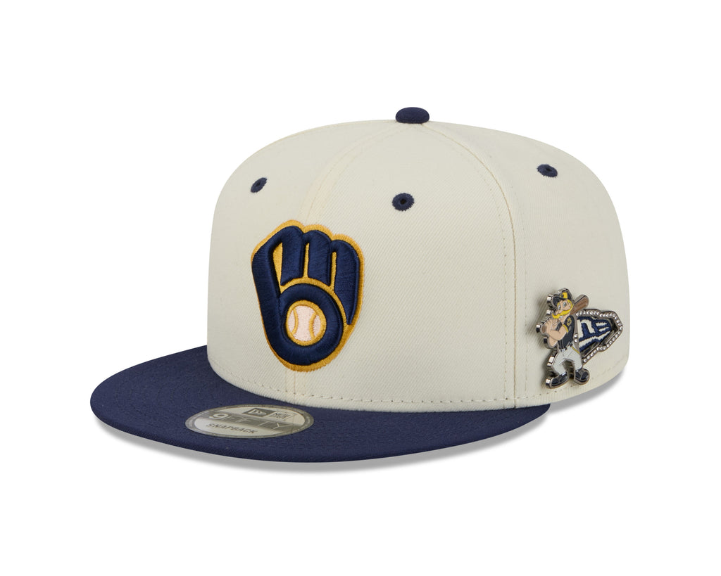 Milwaukee Brewers MLB New Era Men Cream/Navy 9Fifty Mascot Pin Snapback product image 1, provided for visual reference and