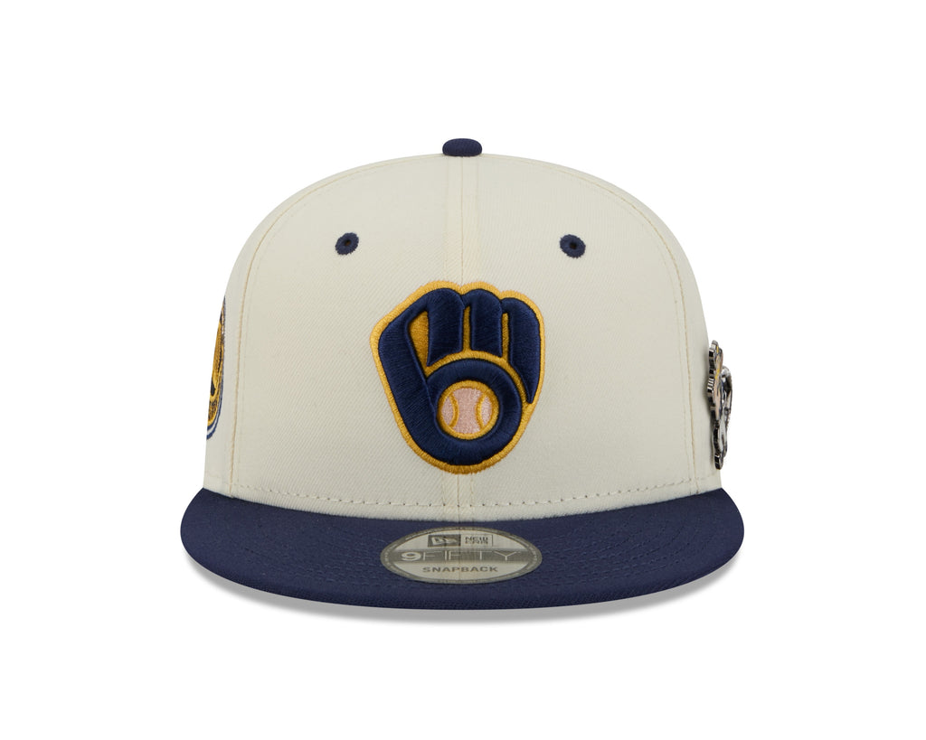 Milwaukee Brewers MLB New Era Men Cream/Navy 9Fifty Mascot Pin Snapback product image 3, provided for visual reference and