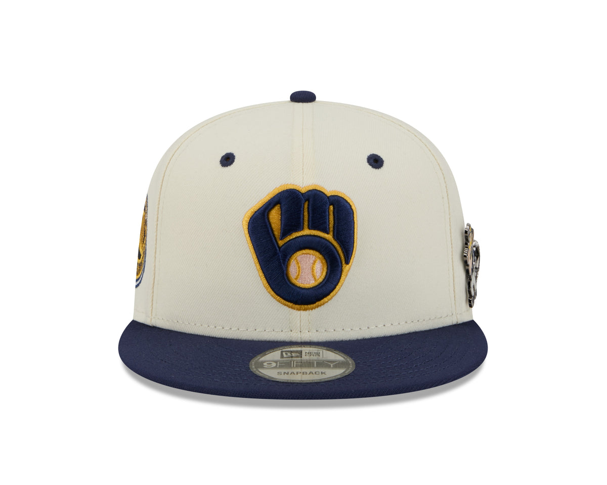 Milwaukee Brewers MLB New Era Men Cream/Navy 9Fifty Mascot Pin Snapback product image 3, provided for visual reference and