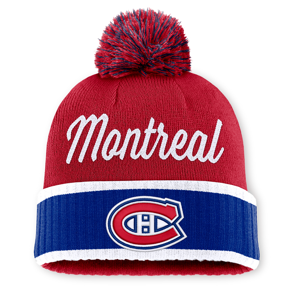 Montreal Canadiens NHL Fanatics Branded Men Red 2026 Draft Cuff Pom Knit Hat product image 1, provided for visual reference