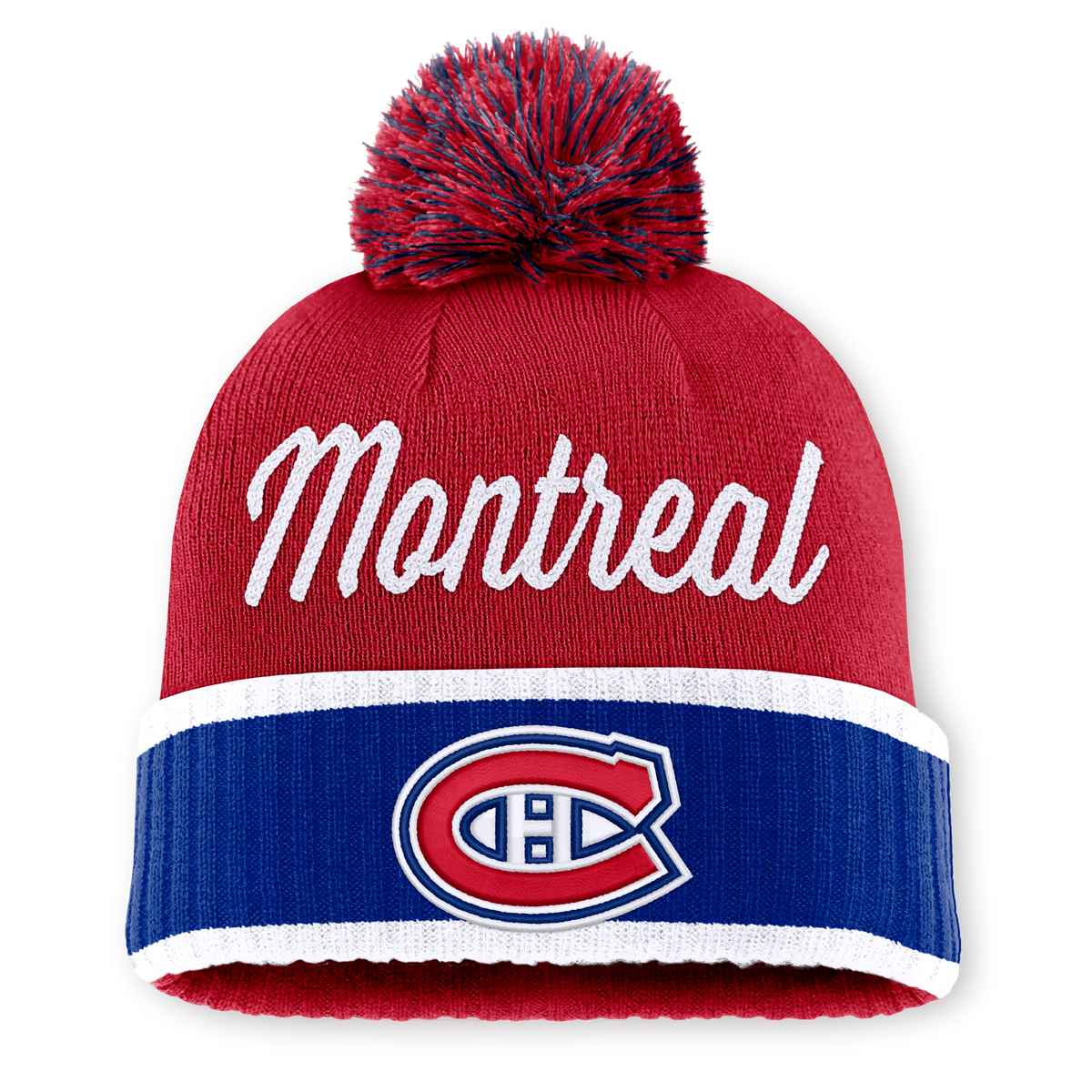 Montreal Canadiens NHL Fanatics Branded Men Red 2026 Draft Cuff Pom Knit Hat product image 1, provided for visual reference