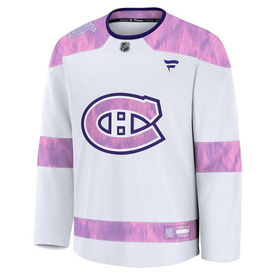 Montreal Canadiens NHL Fanatics Branded Men White Hockey Fights Cancer Practice Jersey product image 1, provided for visual