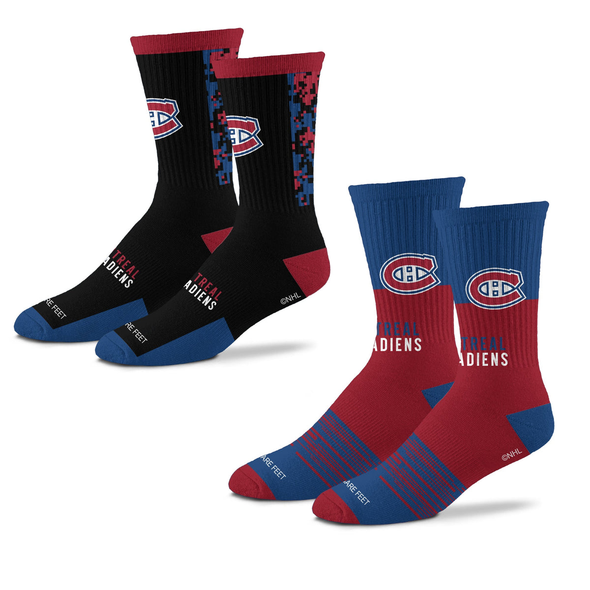 Montreal Canadiens NHL For Bare Feet Men Digi Split 2-Pack Set Crew Socks product image 1, provided for visual reference and