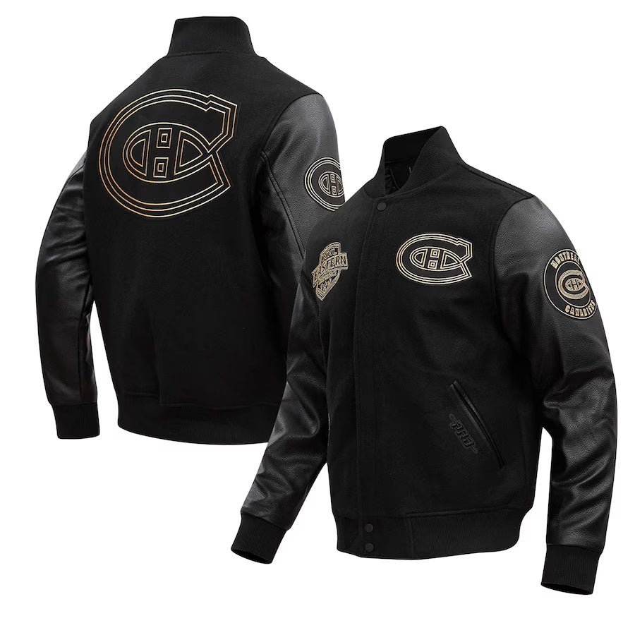 Montreal Canadiens NHL Pro Standard Men Black/Gold Varsity Jacket product image 6, provided for visual reference and product
