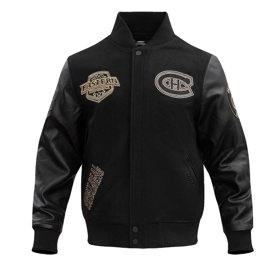 Montreal Canadiens NHL Pro Standard Men Black/Gold Varsity Jacket product image 3, provided for visual reference and product