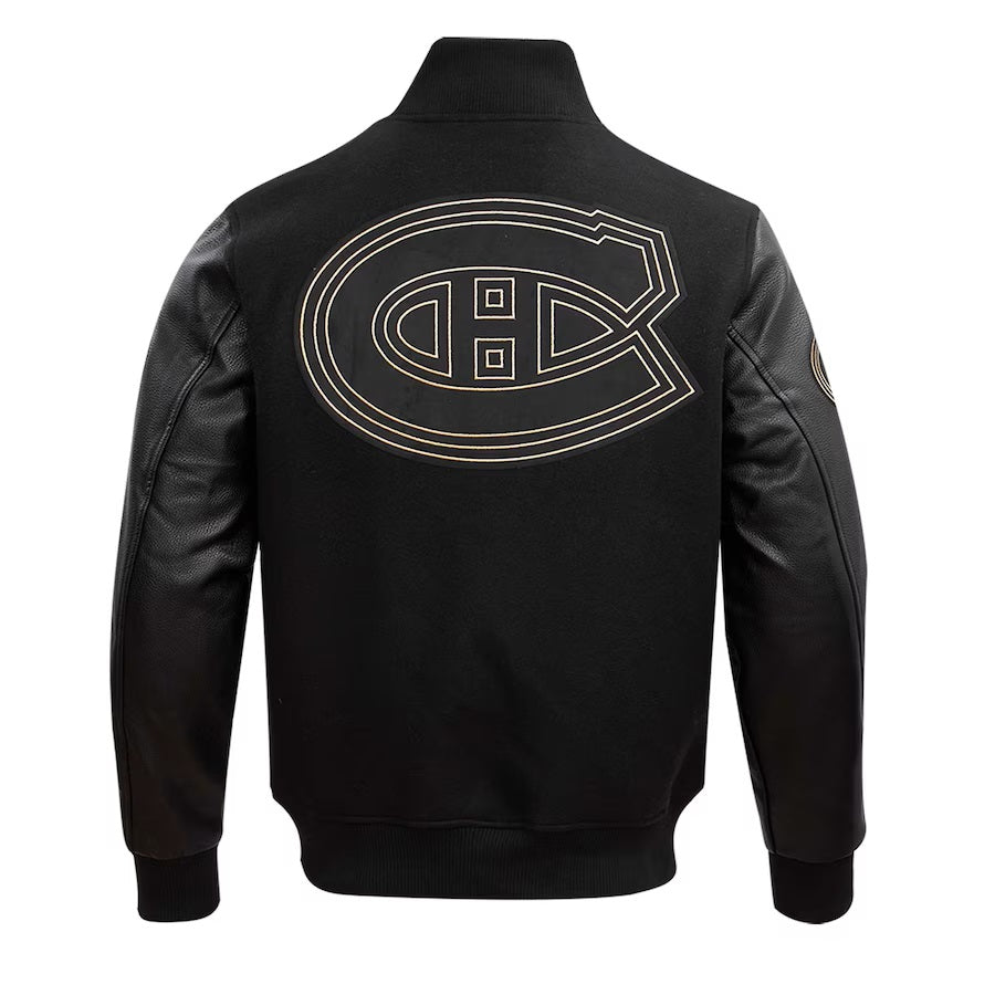 Montreal Canadiens NHL Pro Standard Men Black/Gold Varsity Jacket product image 2, provided for visual reference and product