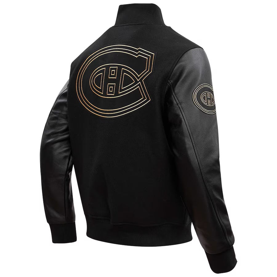 Montreal Canadiens NHL Pro Standard Men Black/Gold Varsity Jacket product image 4, provided for visual reference and product