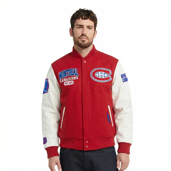 Montreal Canadiens NHL Pro Standard Men Red/White City Arch Wool Varsity Jacket product image 4, provided for visual