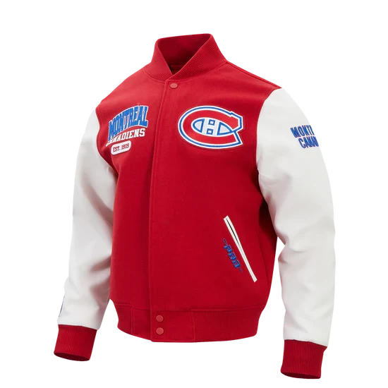 Montreal Canadiens NHL Pro Standard Men Red/White City Arch Wool Varsity Jacket product image 1, provided for visual