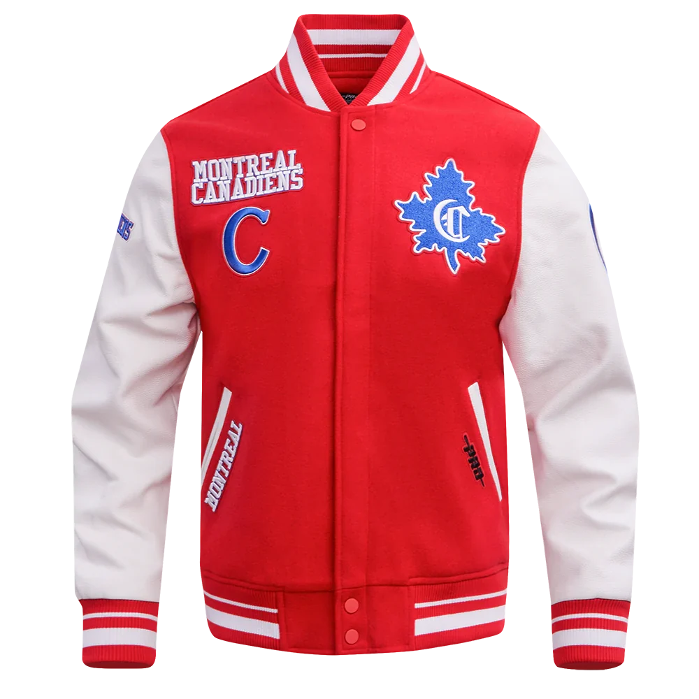 Montreal Canadiens NHL Pro Standard Men Red/White Retro Classic Rib Wool Varsity Jacket product image 1, provided for visual