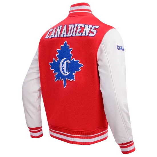 Montreal Canadiens NHL Pro Standard Men Red/White Retro Classic Rib Wool Varsity Jacket product image 4, provided for visual