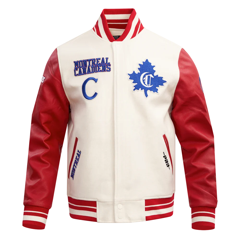 Montreal Canadiens NHL Pro Standard Men White/Red Retro Classic Rib Wool Varsity Jacket product image 2, provided for visual
