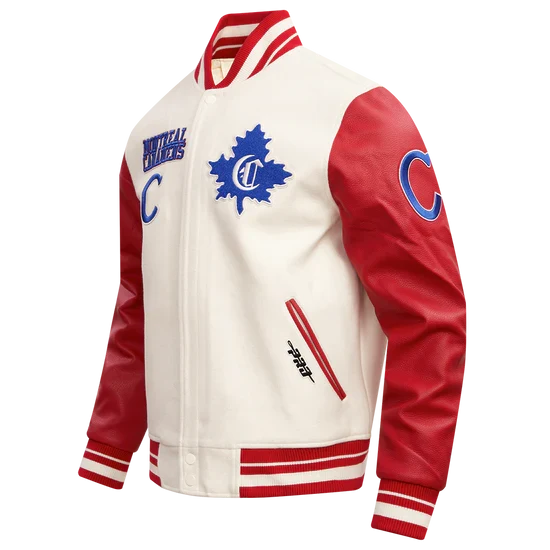 Montreal Canadiens NHL Pro Standard Men White/Red Retro Classic Rib Wool Varsity Jacket product image 1, provided for visual