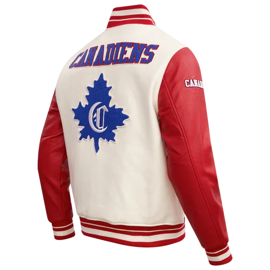 Montreal Canadiens NHL Pro Standard Men White/Red Retro Classic Rib Wool Varsity Jacket product image 4, provided for visual