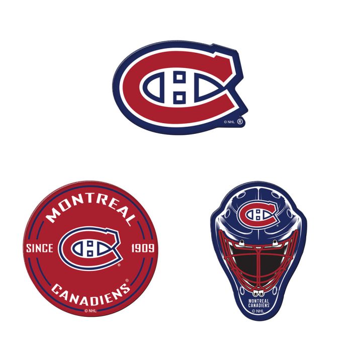 Montreal Canadiens NHL WinCraft 3 Pack Acrylic Carded Magnet product image 1, provided for visual reference and product