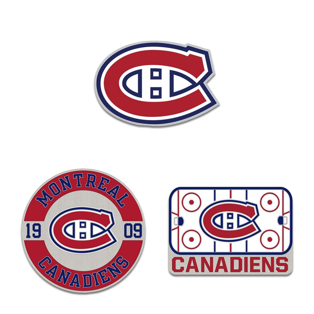 Montreal Canadiens NHL WinCraft 3 Piece Collector Pin Set product image 1, provided for visual reference and product detail