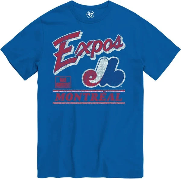 Montreal Expos MLB 47 Brand Men Royal Blue Fly By T-Shirt product image 1, provided for visual reference and product detail