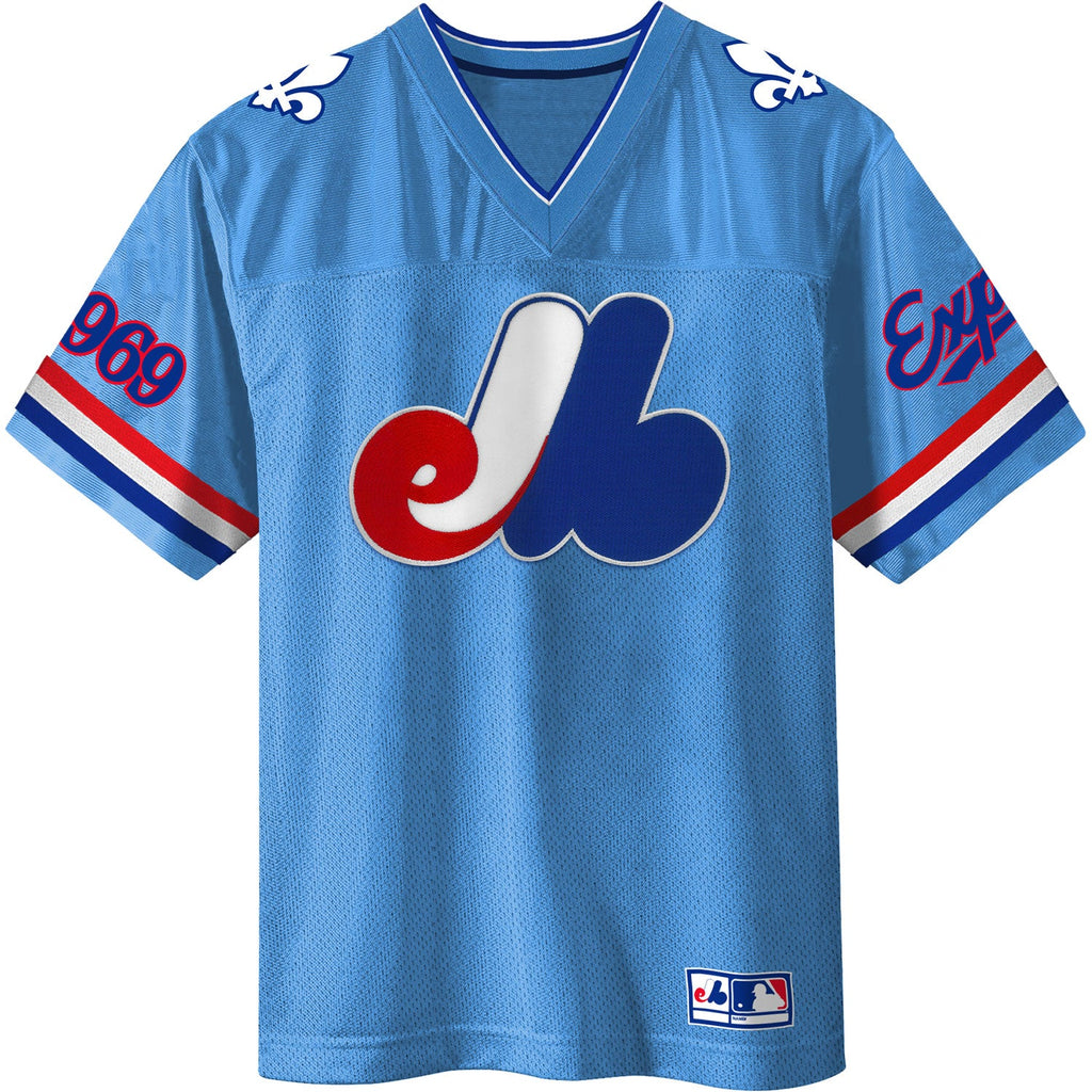 Montreal Expos MLB Bulletin Men Light Blue Cooperstown Crested Football Jersey product image 1, provided for visual