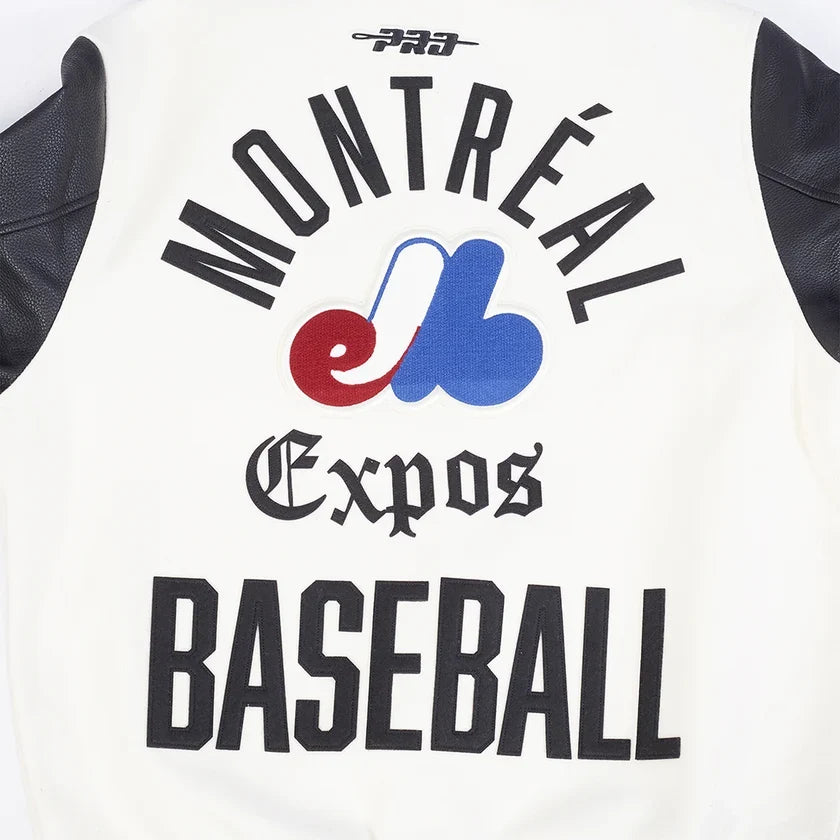 Montreal Expos MLB Pro Standard Men Eggshell/Black Modern Originals Rib Wool Varsity Jacket product image 5, provided for