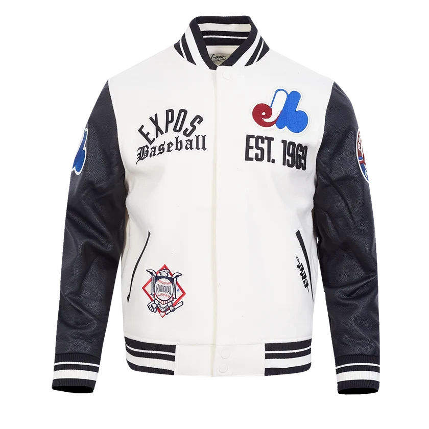 Montreal Expos MLB Pro Standard Men Eggshell/Black Modern Originals Rib Wool Varsity Jacket product image 1, provided for