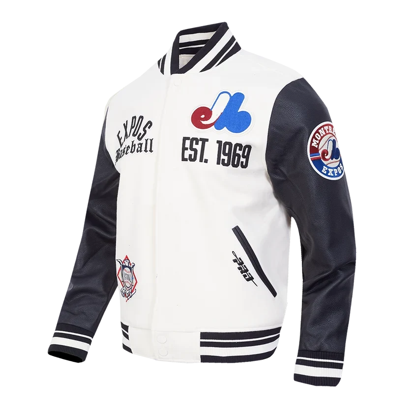 Montreal Expos MLB Pro Standard Men Eggshell/Black Modern Originals Rib Wool Varsity Jacket product image 3, provided for
