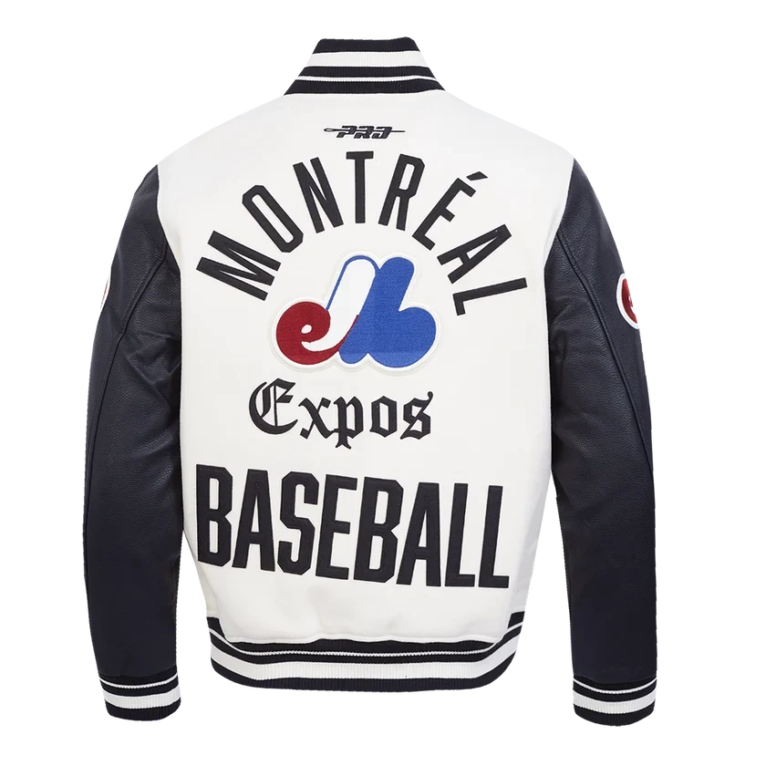 Montreal Expos MLB Pro Standard Men Eggshell/Black Modern Originals Rib Wool Varsity Jacket product image 2, provided for