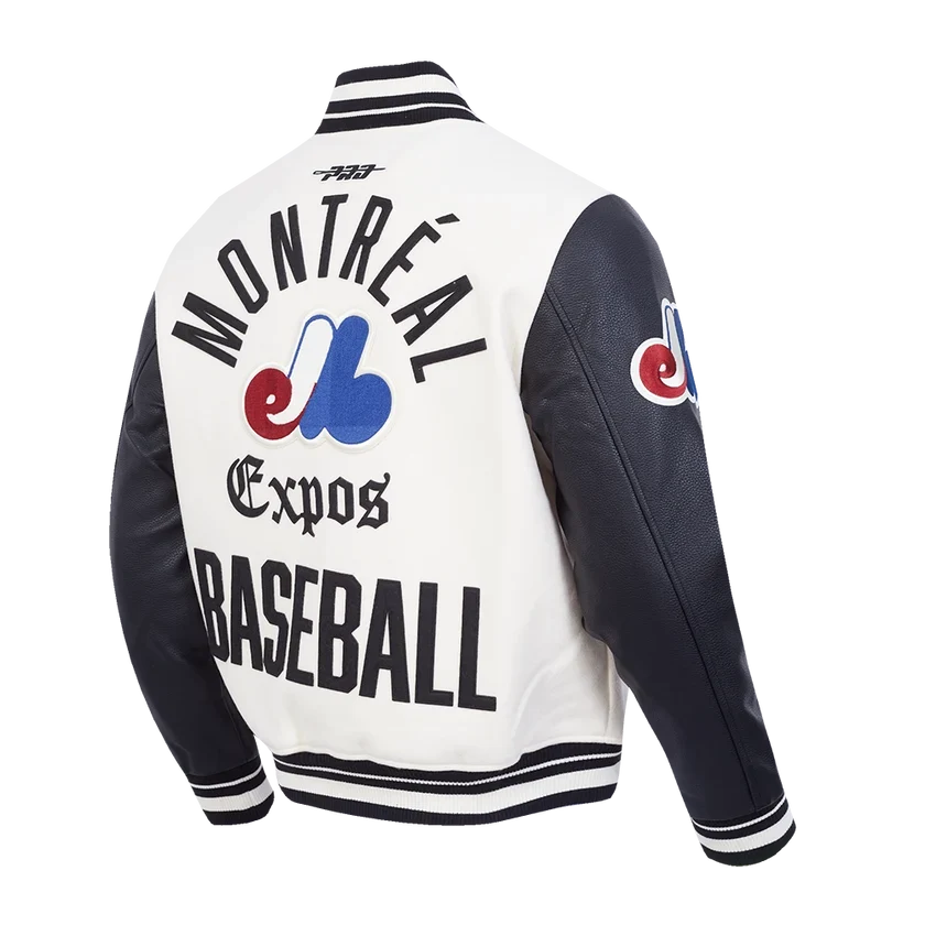 Montreal Expos MLB Pro Standard Men Eggshell/Black Modern Originals Rib Wool Varsity Jacket product image 4, provided for