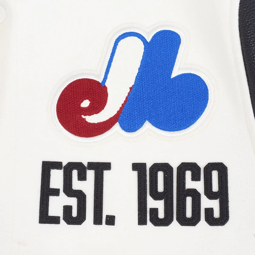 Montreal Expos MLB Pro Standard Men Eggshell/Black Modern Originals Rib Wool Varsity Jacket product image 8, provided for