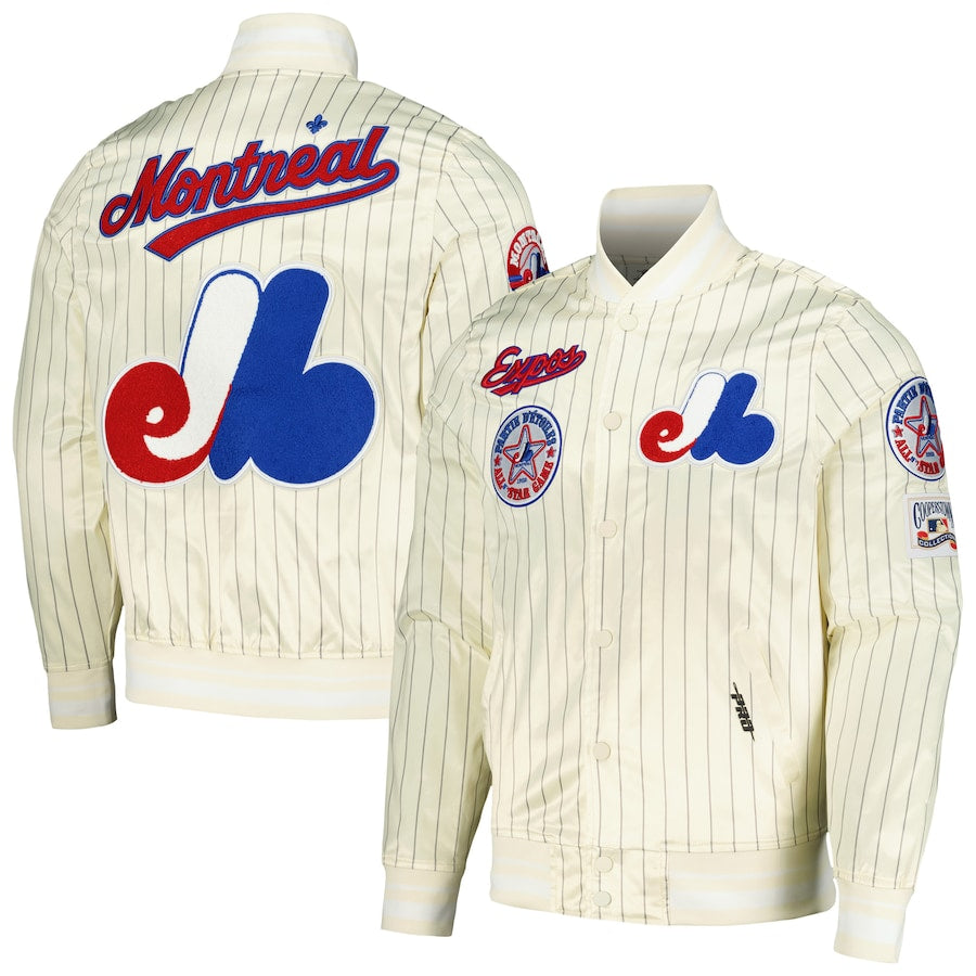 Montreal Expos MLB Pro Standard Men Off-White Cooperstown Pinstripe Satin Jacket product image 3, provided for visual